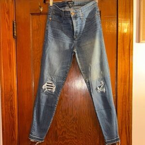J. Crew Cropped Skinny Denim Jeans with Patch Distressing